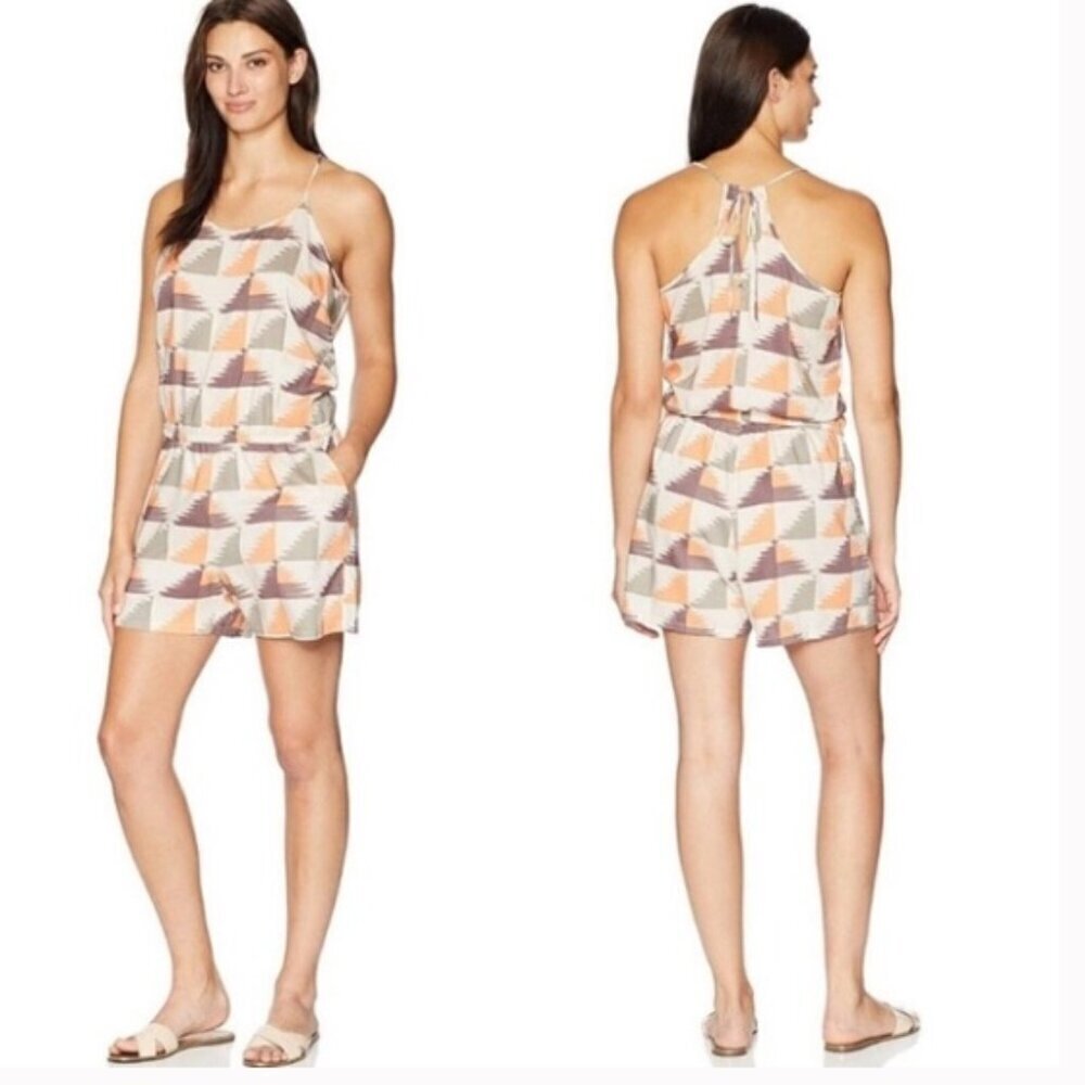 Prana Franny Romper Sleeveless Racerback Shorts Pockets Fun Print Size Medium